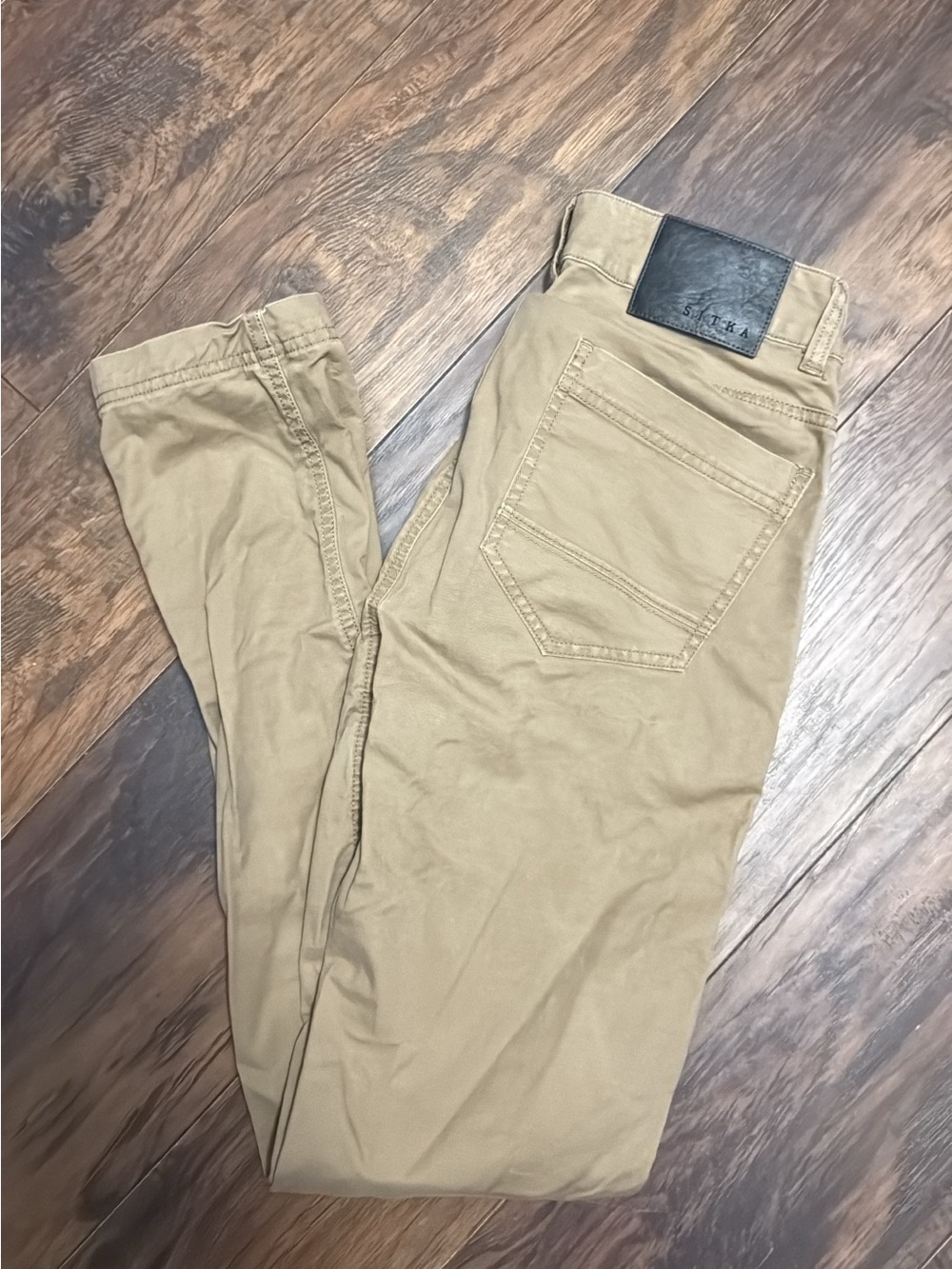 Sitka Slim Fit Khaki Pants with Leather Patch